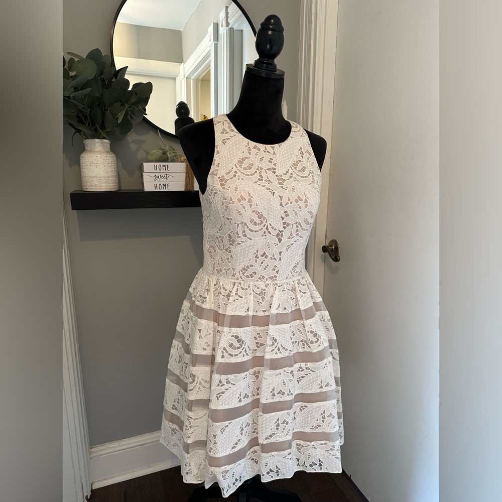Aidan white and nude floral lace dress.